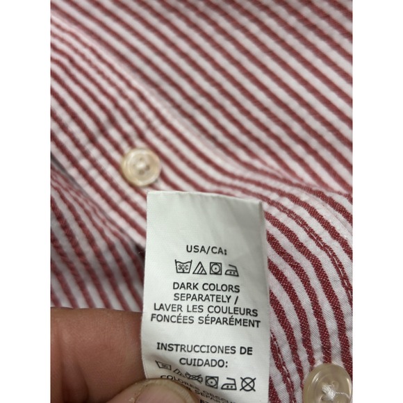 Chaps Shirt Mens 2XL Red White Striped Short Sleeve Button Down Cotton Pocket - Picture 8 of 9